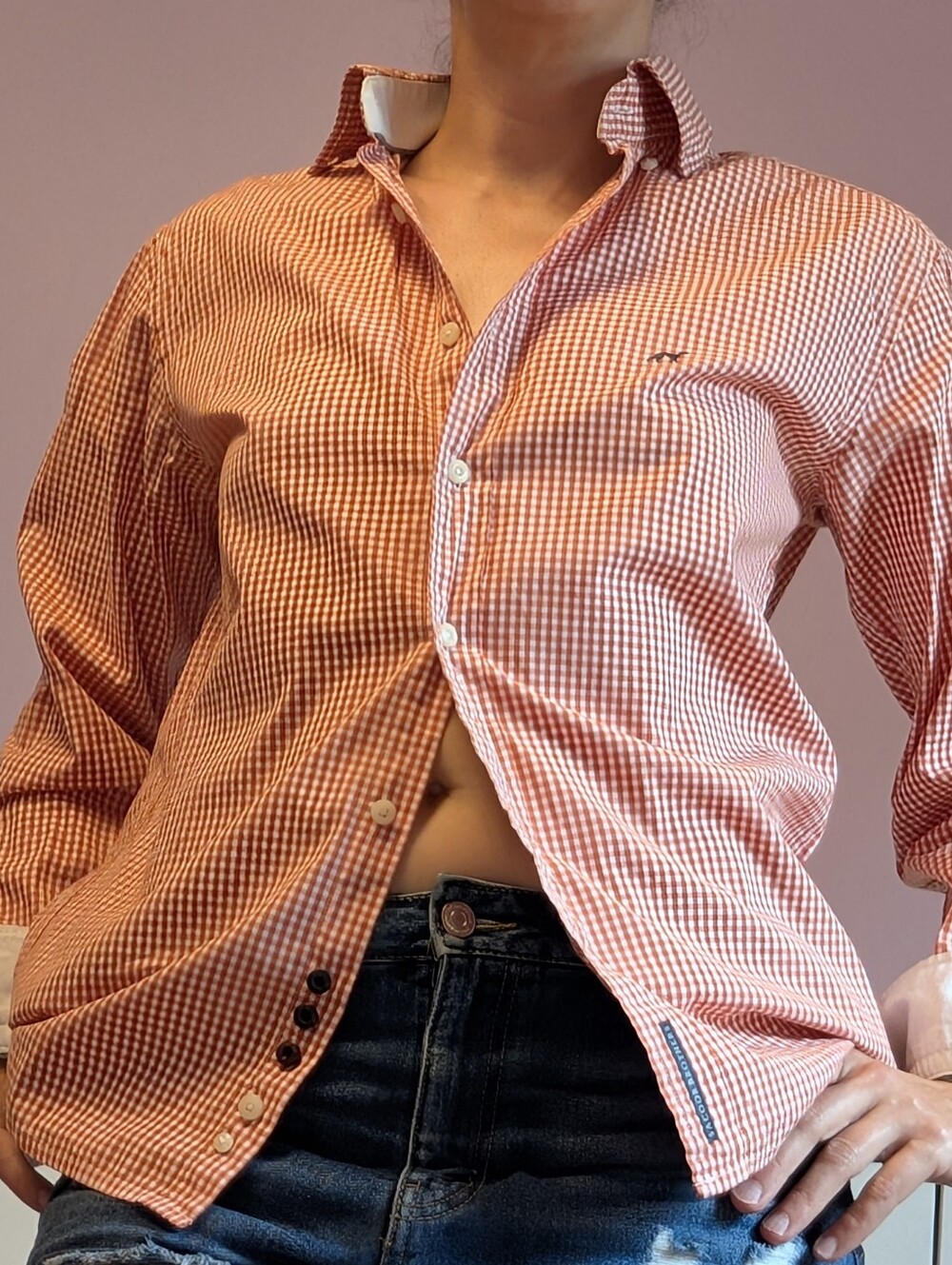Orange Gingham Button-Up Shirt